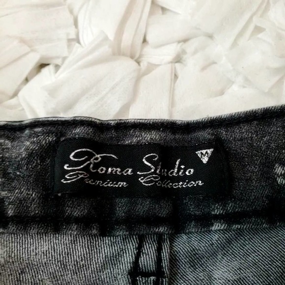ROMA STUDIO | GINGHAM CHECKERED PATCHWORK BLACK WASHED DENIM JEANS SIZE MEDIUM - Picture 8 of 15
